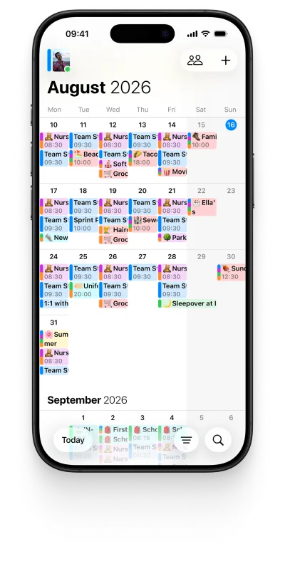 OurCal’s shared calendar on an iPhone